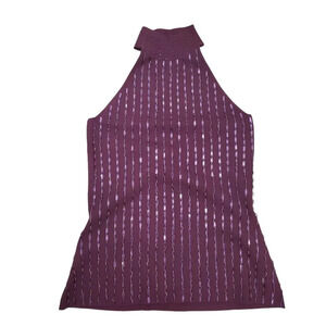 Reba Women's Burgundy Silk Blend Heavy Bead Sequin Choker Neck Knit Halter Top L